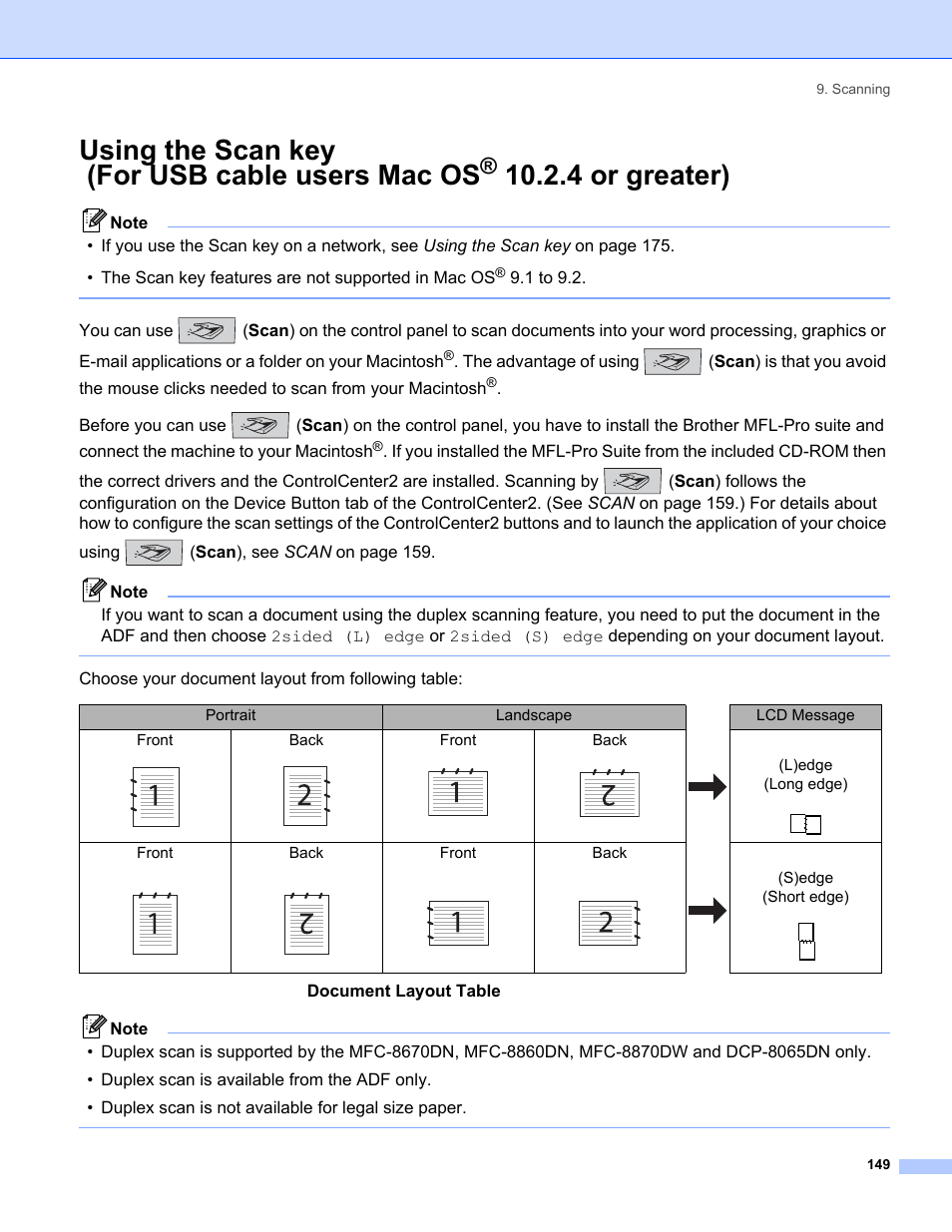 Using the scan key (for usb cable users mac os, 4 or greater) | Brother MFC-8460N User Manual | Page 155 / 194