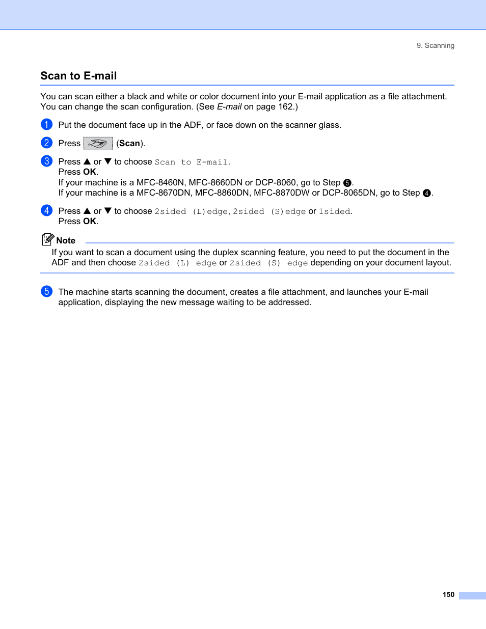 Scan to e-mail | Brother MFC-8460N User Manual | Page 156 / 194