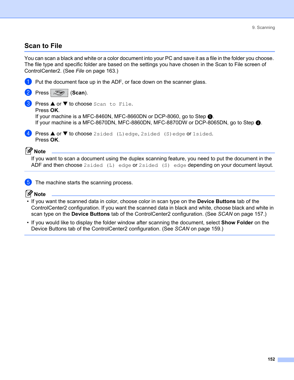 Scan to file | Brother MFC-8460N User Manual | Page 158 / 194