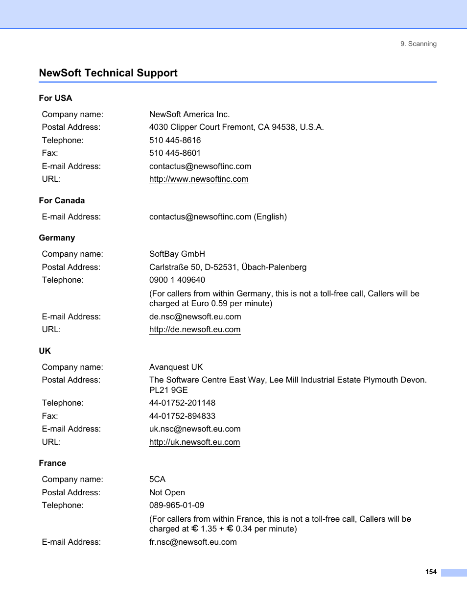 Newsoft technical support | Brother MFC-8460N User Manual | Page 160 / 194