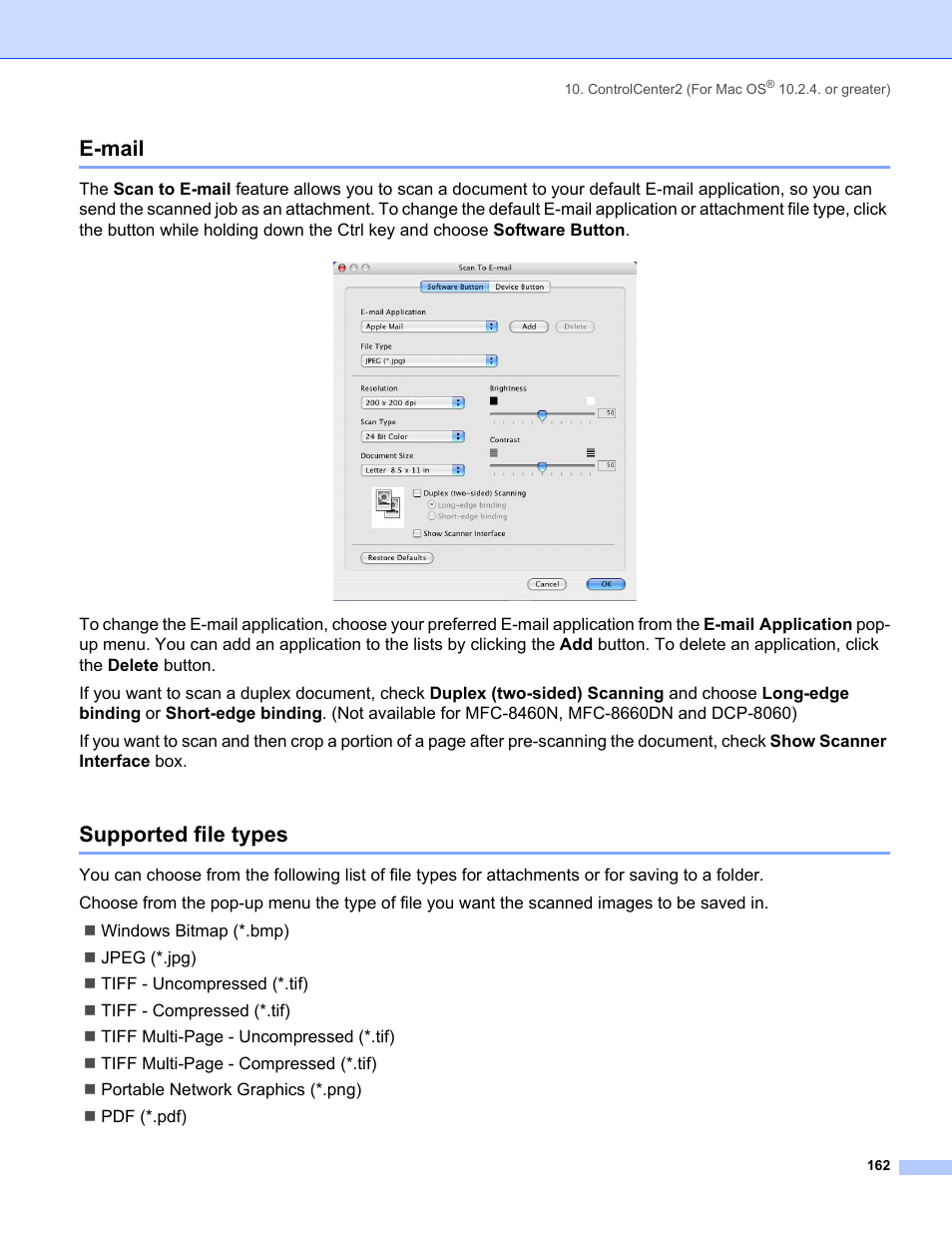 E-mail, Supported file types, E-mail supported file types | Brother MFC-8460N User Manual | Page 168 / 194