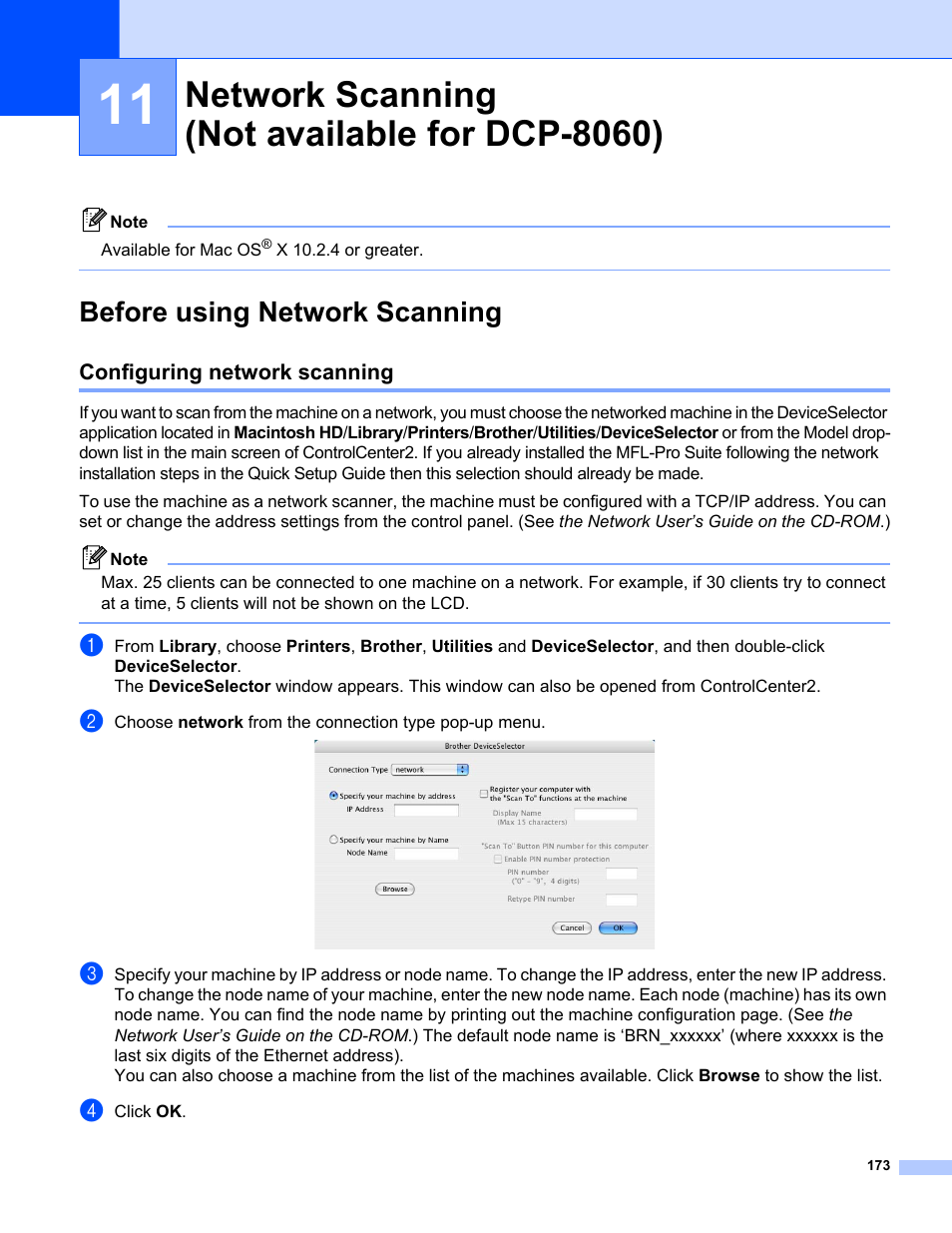11 network scanning (not available for dcp-8060), Before using network scanning, Configuring network scanning | Network scanning (not available for dcp-8060) | Brother MFC-8460N User Manual | Page 179 / 194