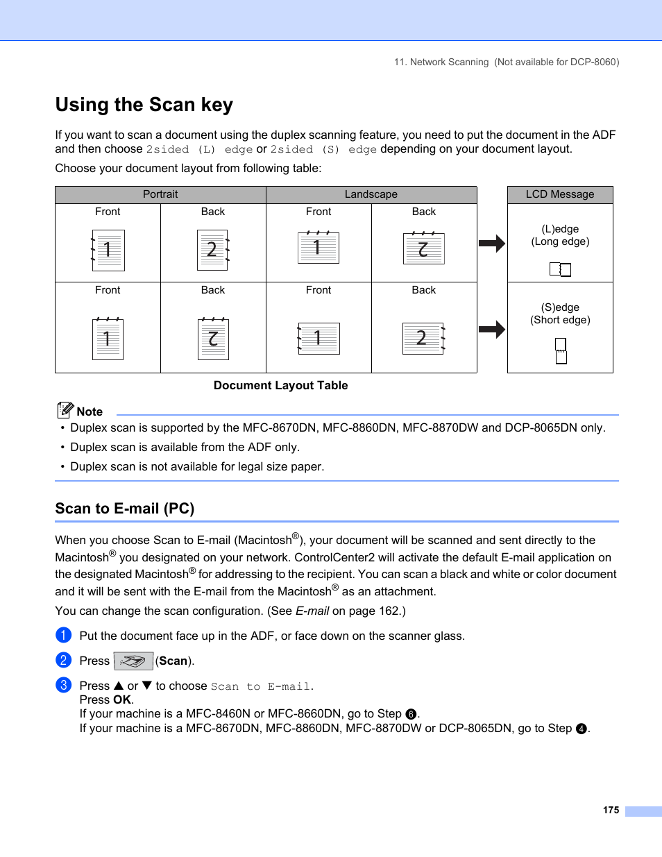 Using the scan key, Scan to e-mail (pc), When you choose scan to e-mail (macintosh | Press ( scan ) | Brother MFC-8460N User Manual | Page 181 / 194