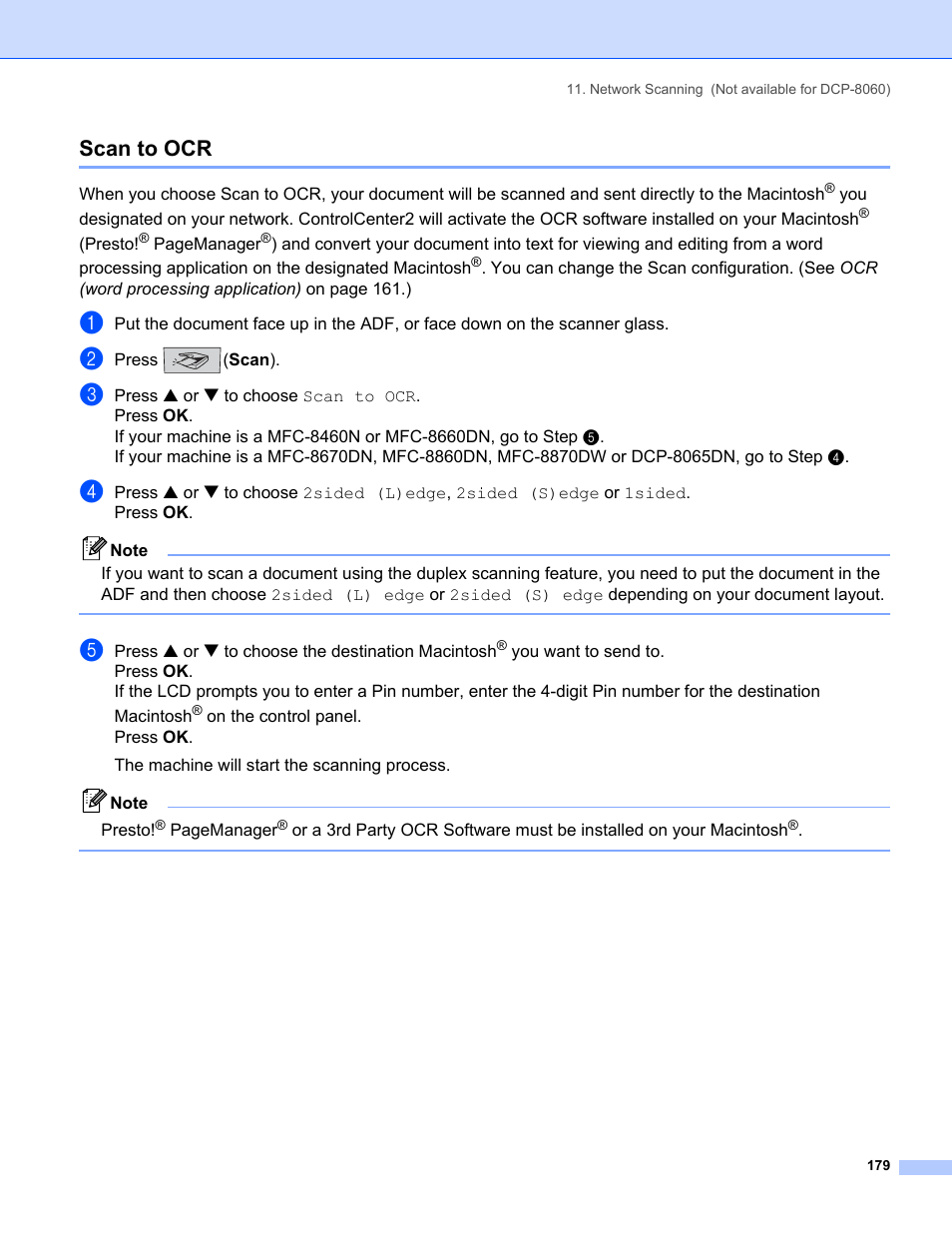Scan to ocr | Brother MFC-8460N User Manual | Page 185 / 194