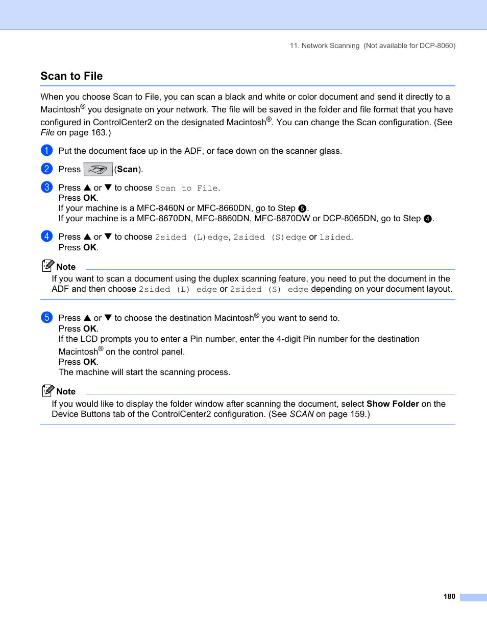 Scan to file | Brother MFC-8460N User Manual | Page 186 / 194