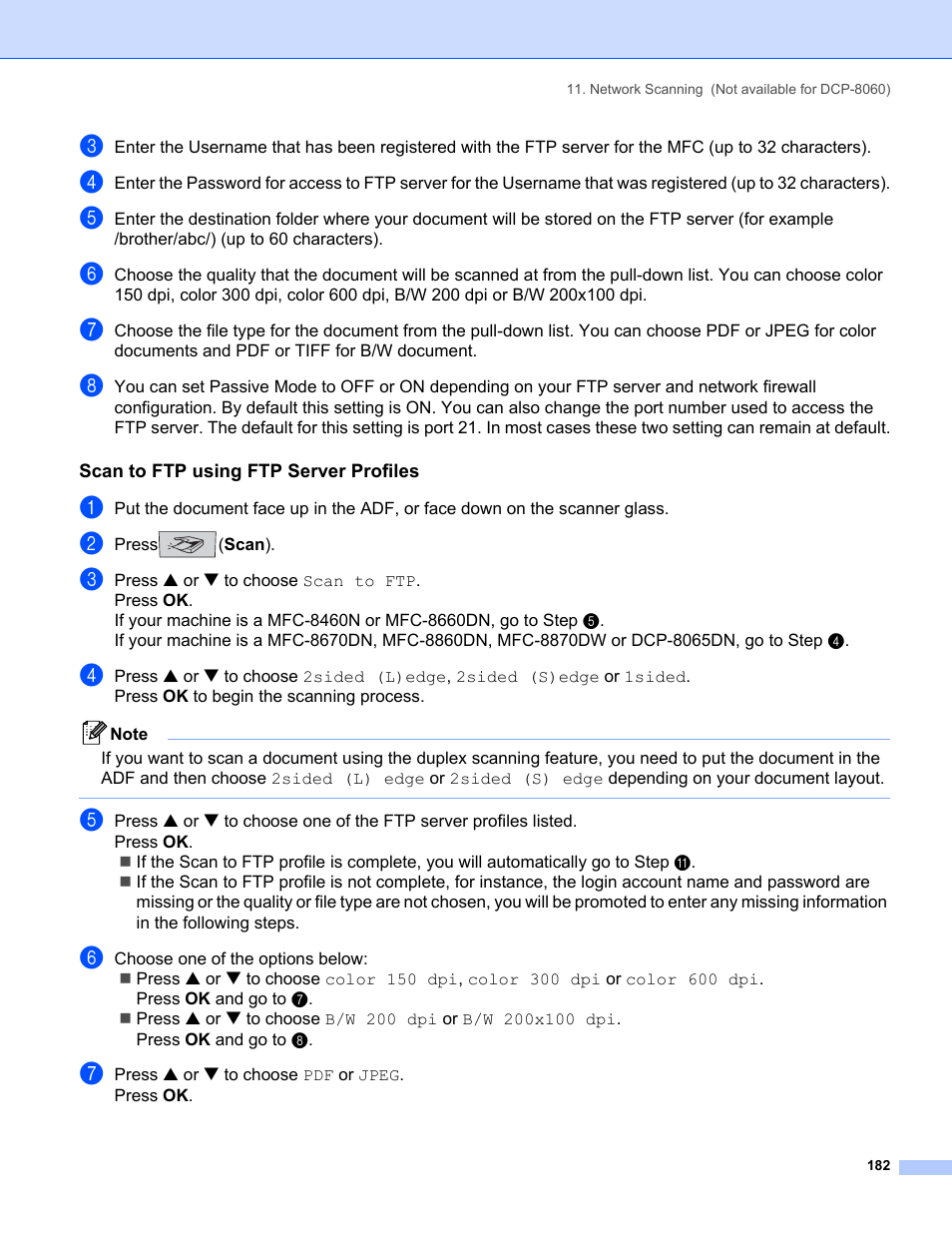 Scan to ftp using ftp server profiles | Brother MFC-8460N User Manual | Page 188 / 194