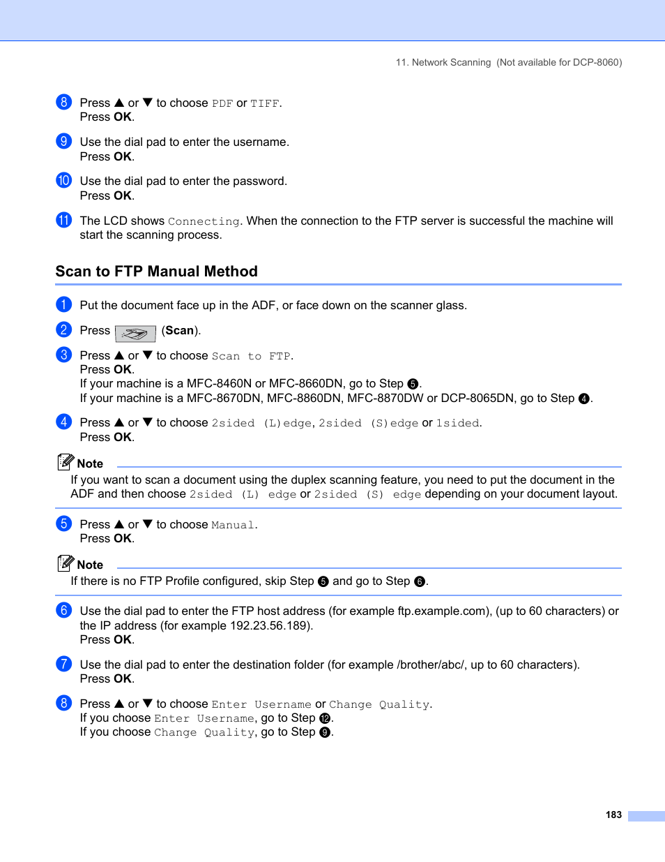 Scan to ftp manual method, Step k | Brother MFC-8460N User Manual | Page 189 / 194