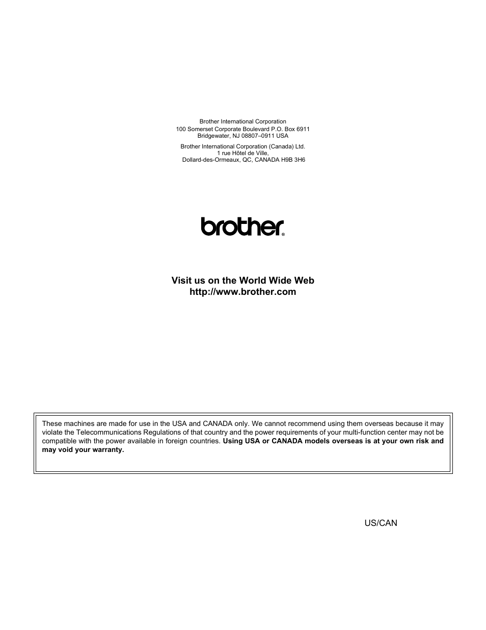 Brother usa/can, Us/can | Brother MFC-8460N User Manual | Page 194 / 194