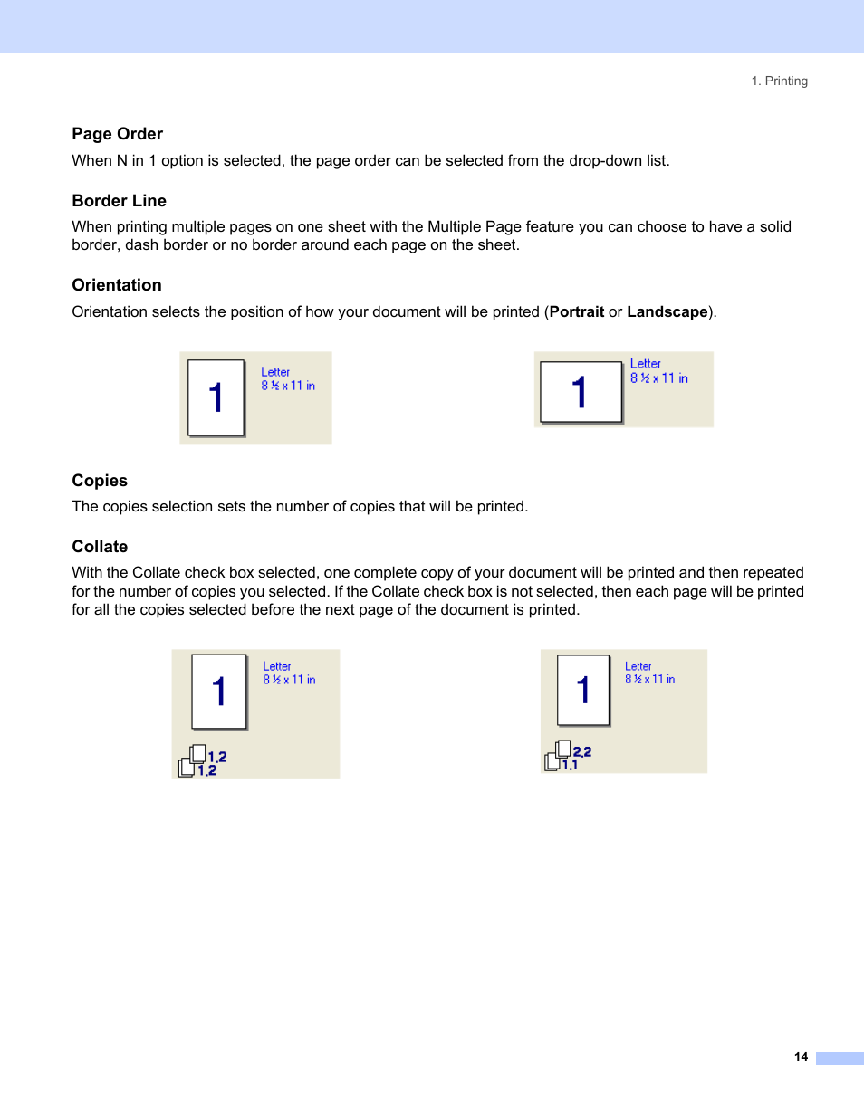 Border line, Orientation, Copies | Collate, Page order | Brother MFC-8460N User Manual | Page 20 / 194
