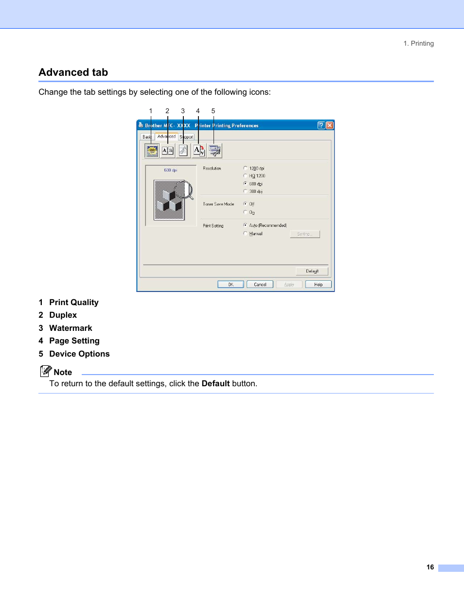 Advanced tab | Brother MFC-8460N User Manual | Page 22 / 194