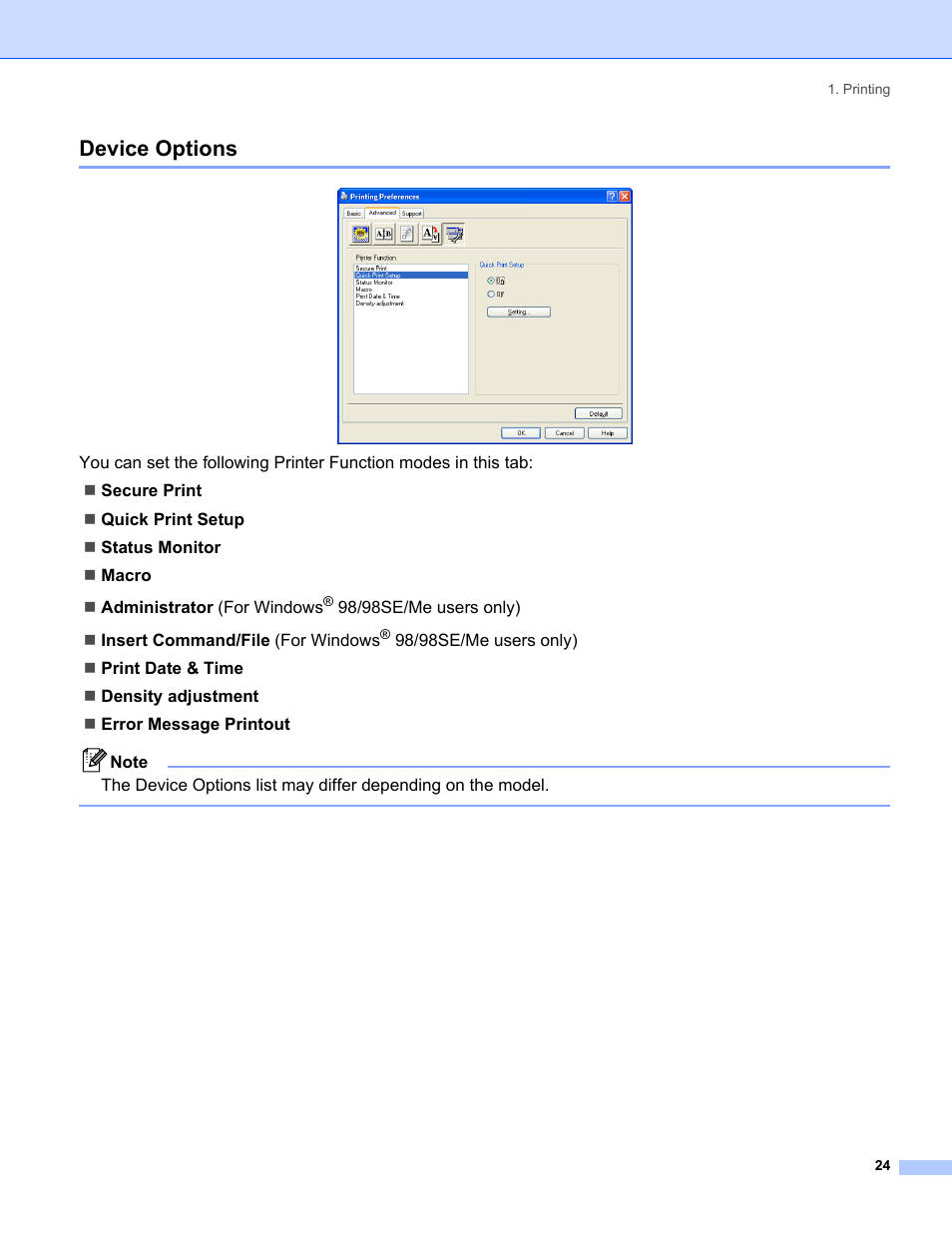 Device options | Brother MFC-8460N User Manual | Page 30 / 194