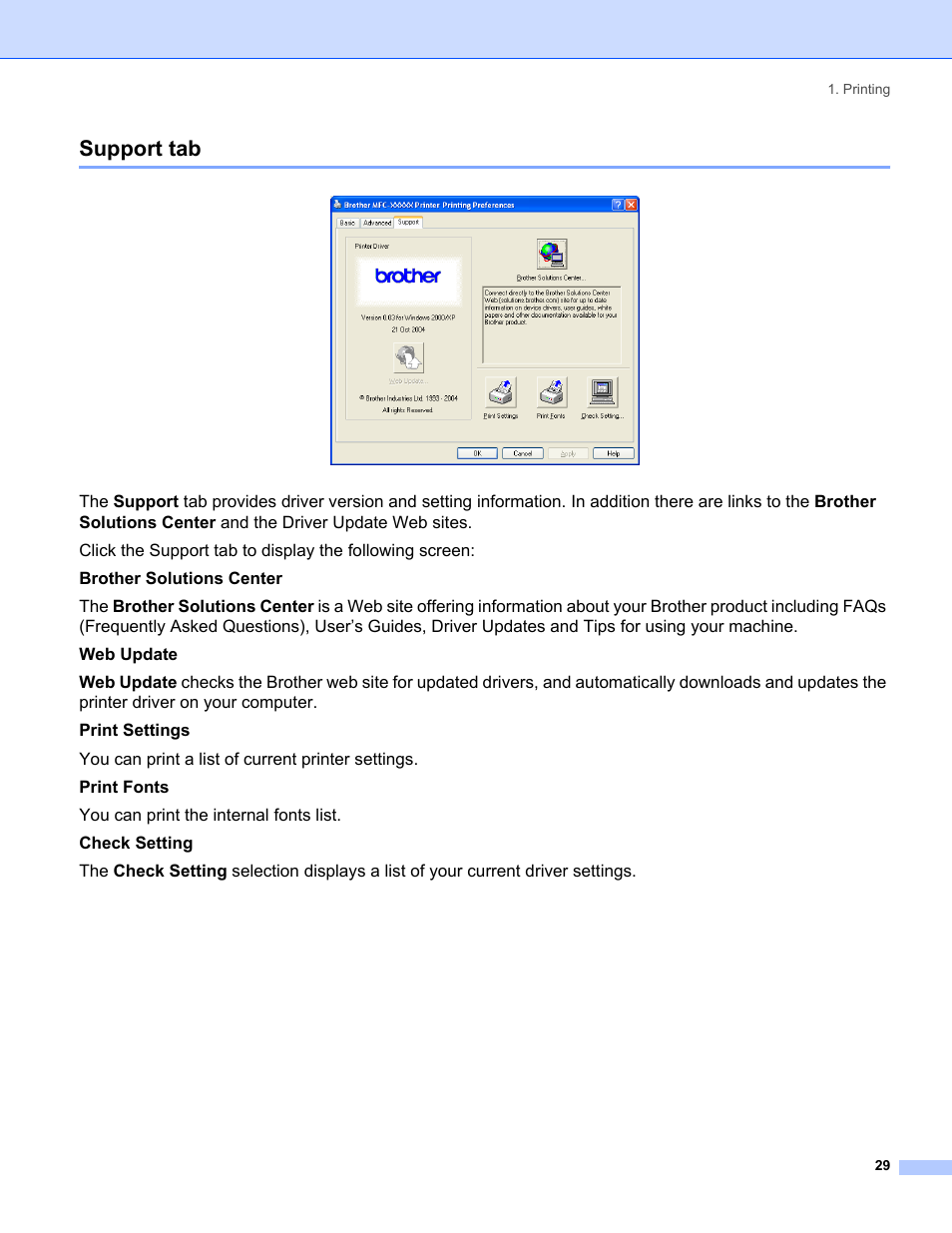 Support tab | Brother MFC-8460N User Manual | Page 35 / 194