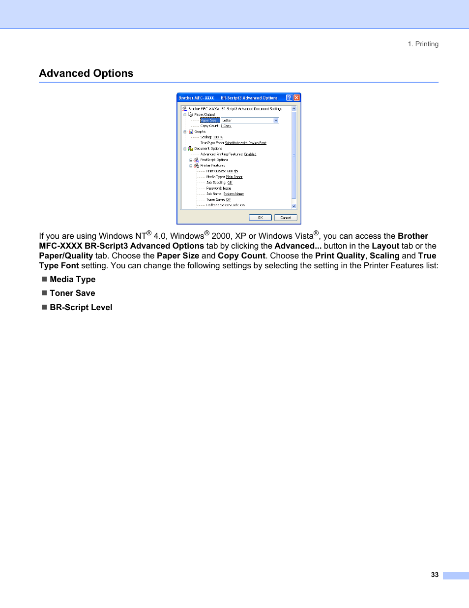 Advanced options | Brother MFC-8460N User Manual | Page 39 / 194