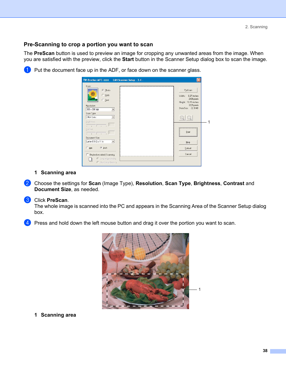 Pre-scanning to crop a portion you want to scan | Brother MFC-8460N User Manual | Page 44 / 194