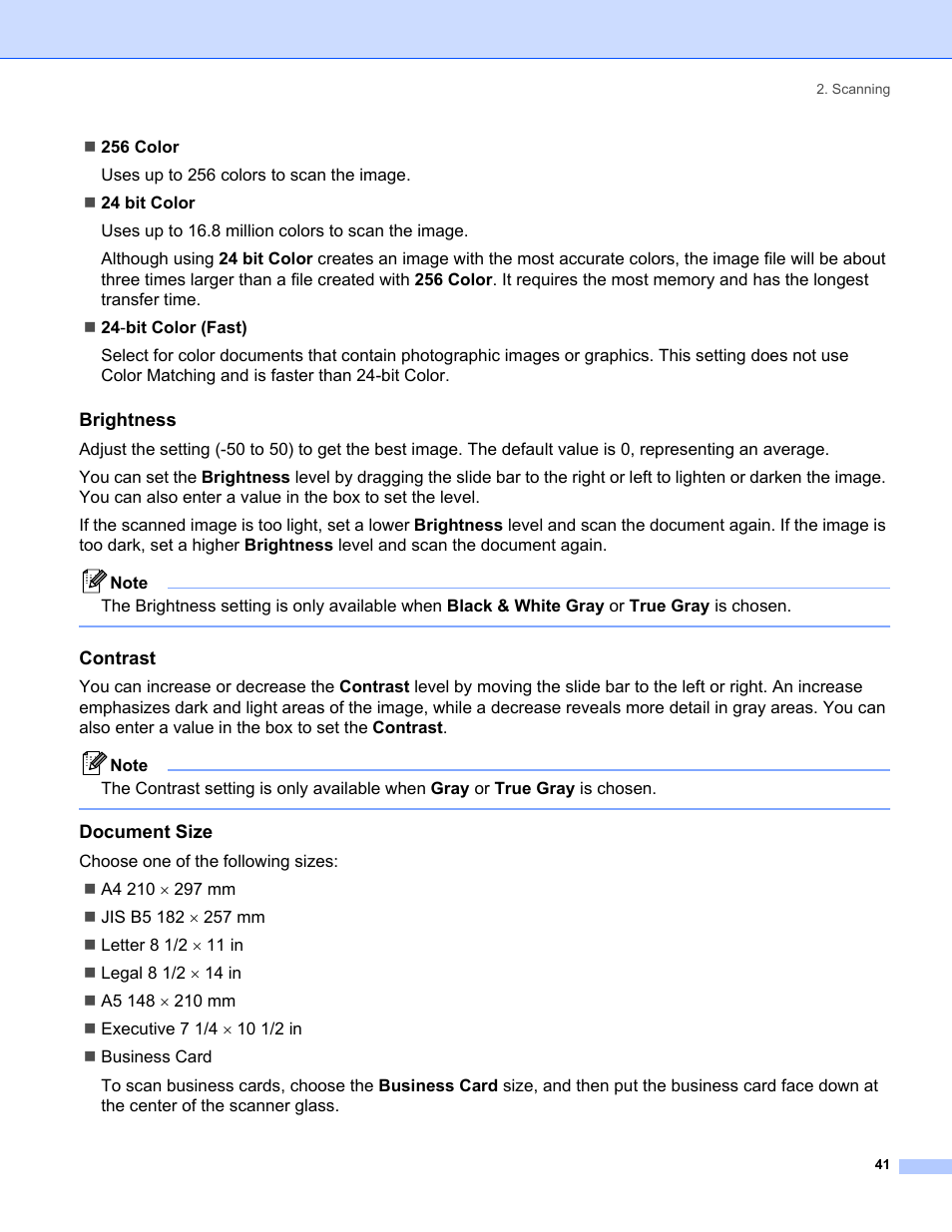 Brightness, Contrast, Document size | Brother MFC-8460N User Manual | Page 47 / 194
