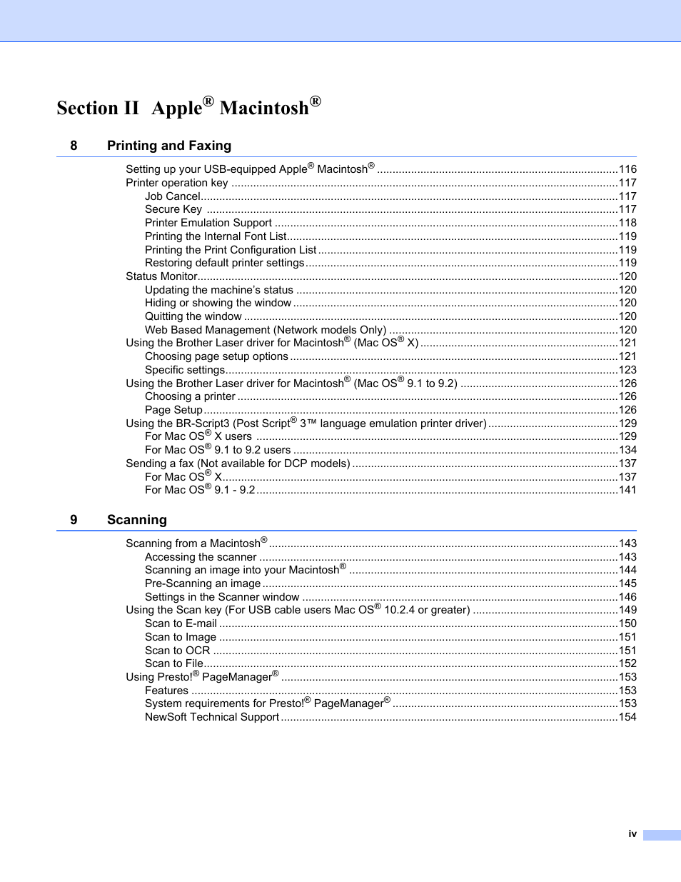 Macintosh | Brother MFC-8460N User Manual | Page 5 / 194