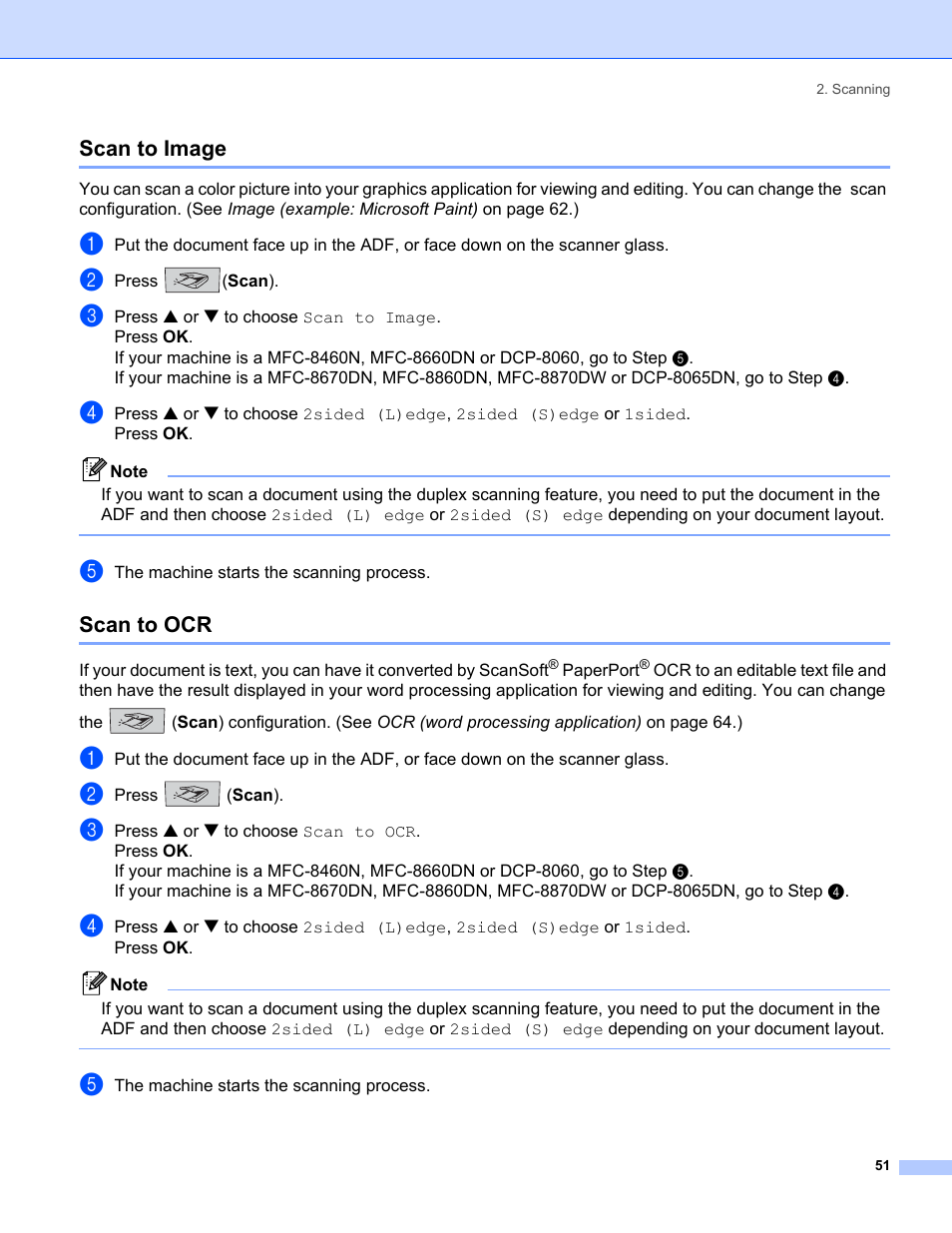 Scan to image, Scan to ocr, Scan to image scan to ocr | Brother MFC-8460N User Manual | Page 57 / 194
