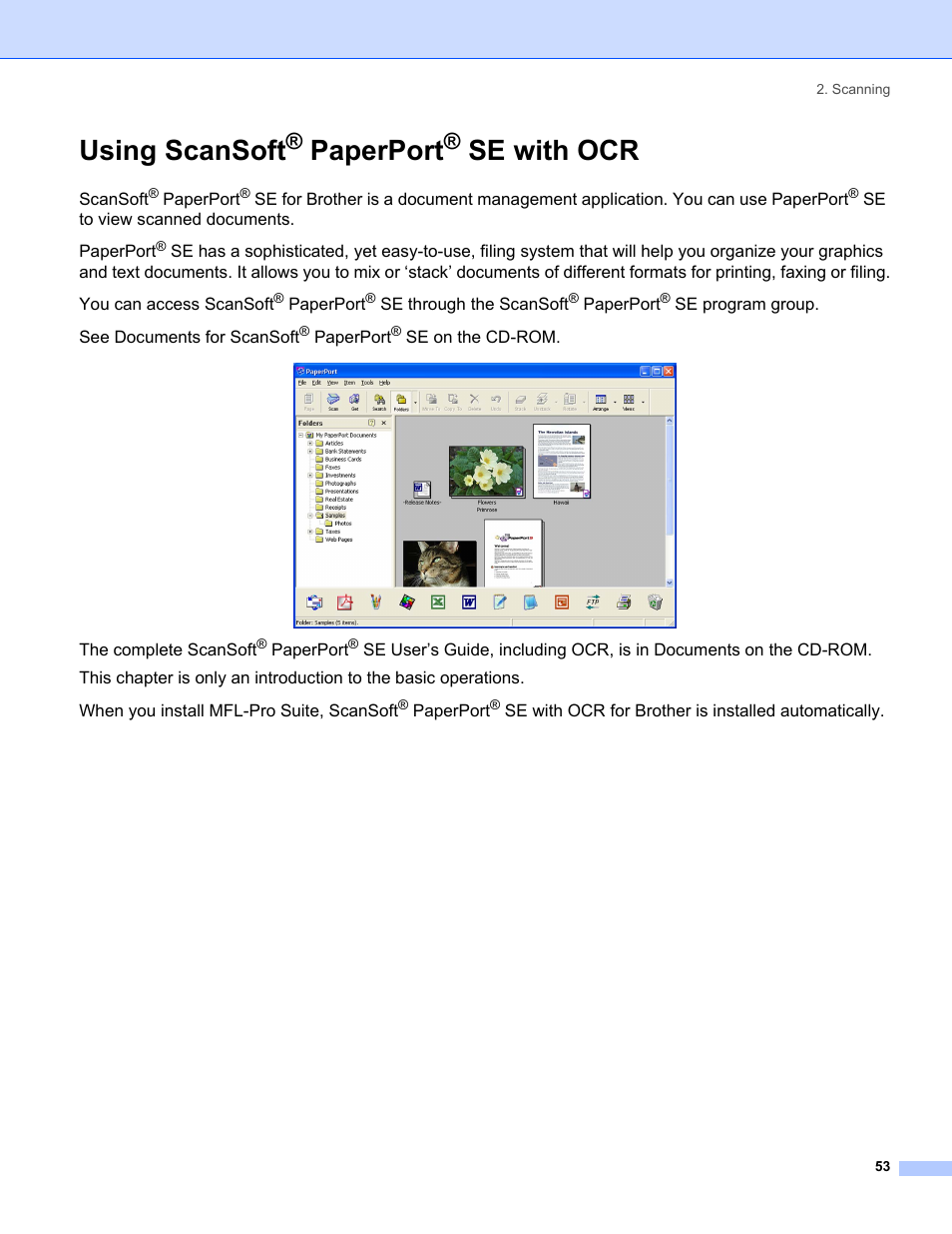 Using scansoft® paperport® se with ocr, Using scansoft, Paperport | Se with ocr, E using scansoft | Brother MFC-8460N User Manual | Page 59 / 194