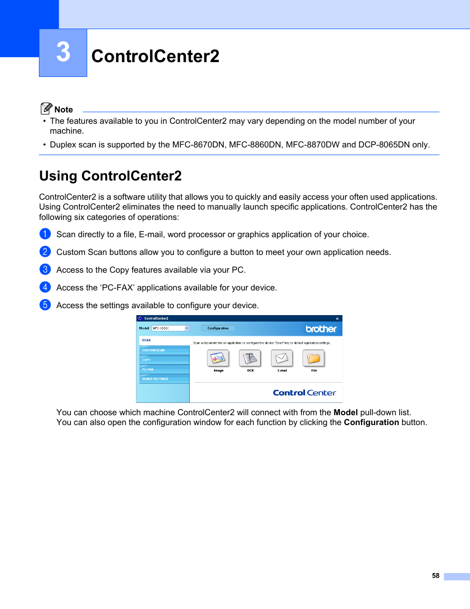 3 controlcenter2, Using controlcenter2, Controlcenter2 | Brother MFC-8460N User Manual | Page 64 / 194