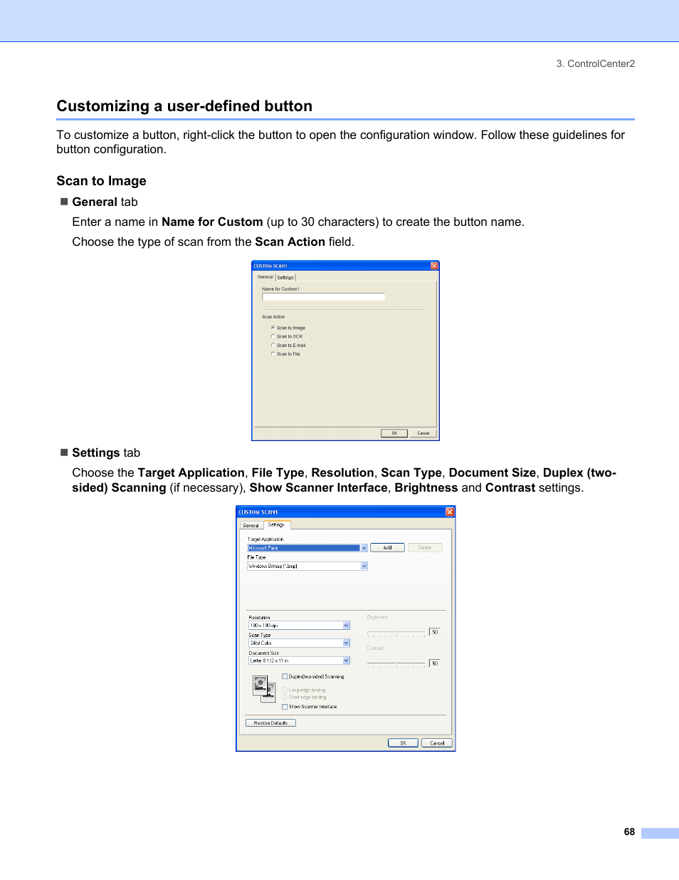 Customizing a user-defined button, Scan to image | Brother MFC-8460N User Manual | Page 74 / 194
