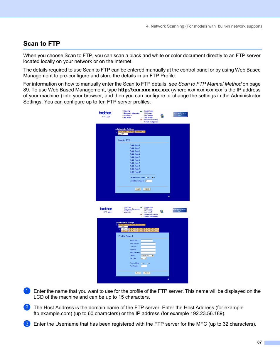 Scan to ftp | Brother MFC-8460N User Manual | Page 93 / 194