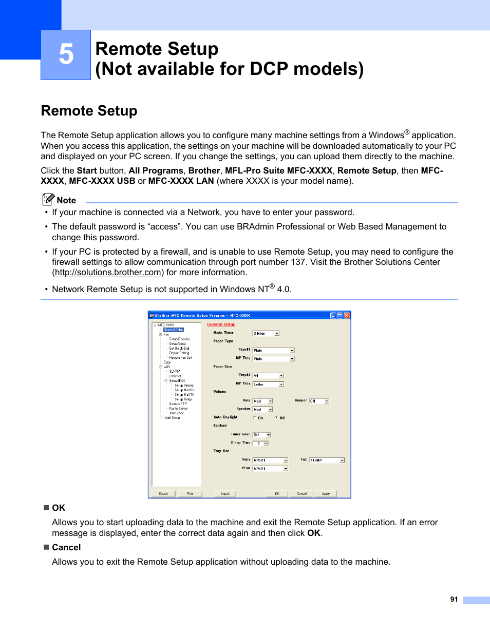 5 remote setup (not available for dcp models), Remote setup, Remote setup (not available for dcp models) | Brother MFC-8460N User Manual | Page 97 / 194