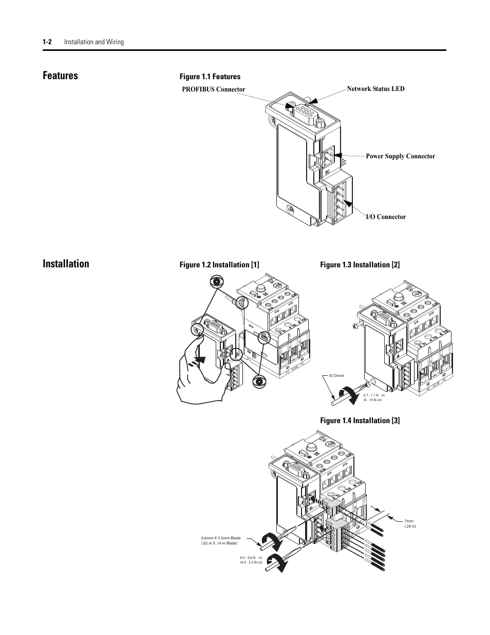 Features, Installation | Rockwell Automation 193-EPRB Profibus Side Mount Module for the E1 Plus Overload Relay User Manual User Manual | Page 6 / 40