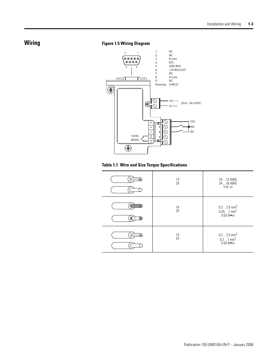 Wiring | Rockwell Automation 193-EPRB Profibus Side Mount Module for the E1 Plus Overload Relay User Manual User Manual | Page 7 / 40