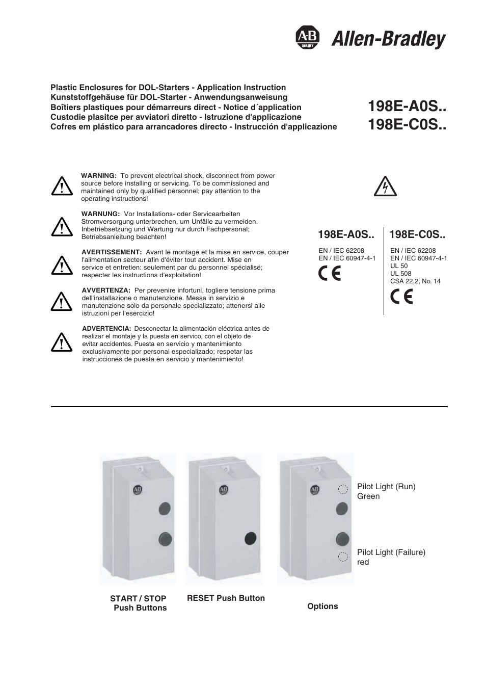 Rockwell Automation 198E-C0Sxx Plastic Encl. for DOL Starters User Manual | 4 pages