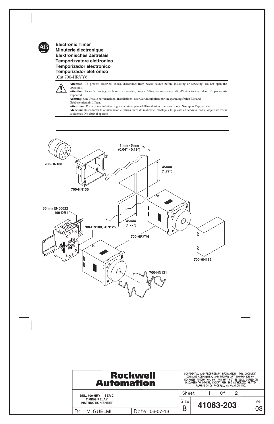 Rockwell Automation 700-HRYY6xx Electronic Timer User Manual | 2 pages