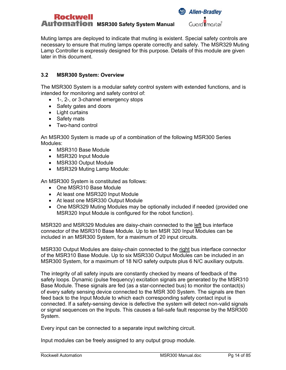 Rockwell Automation 440R MSR300 Modular Safety Control System User Manual | Page 14 / 85