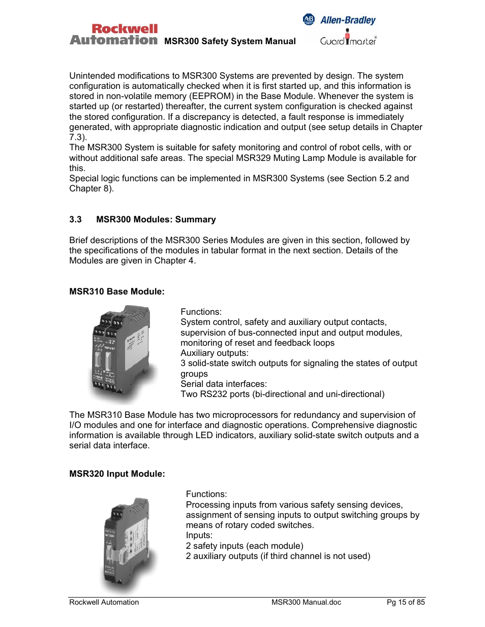 Rockwell Automation 440R MSR300 Modular Safety Control System User Manual | Page 15 / 85