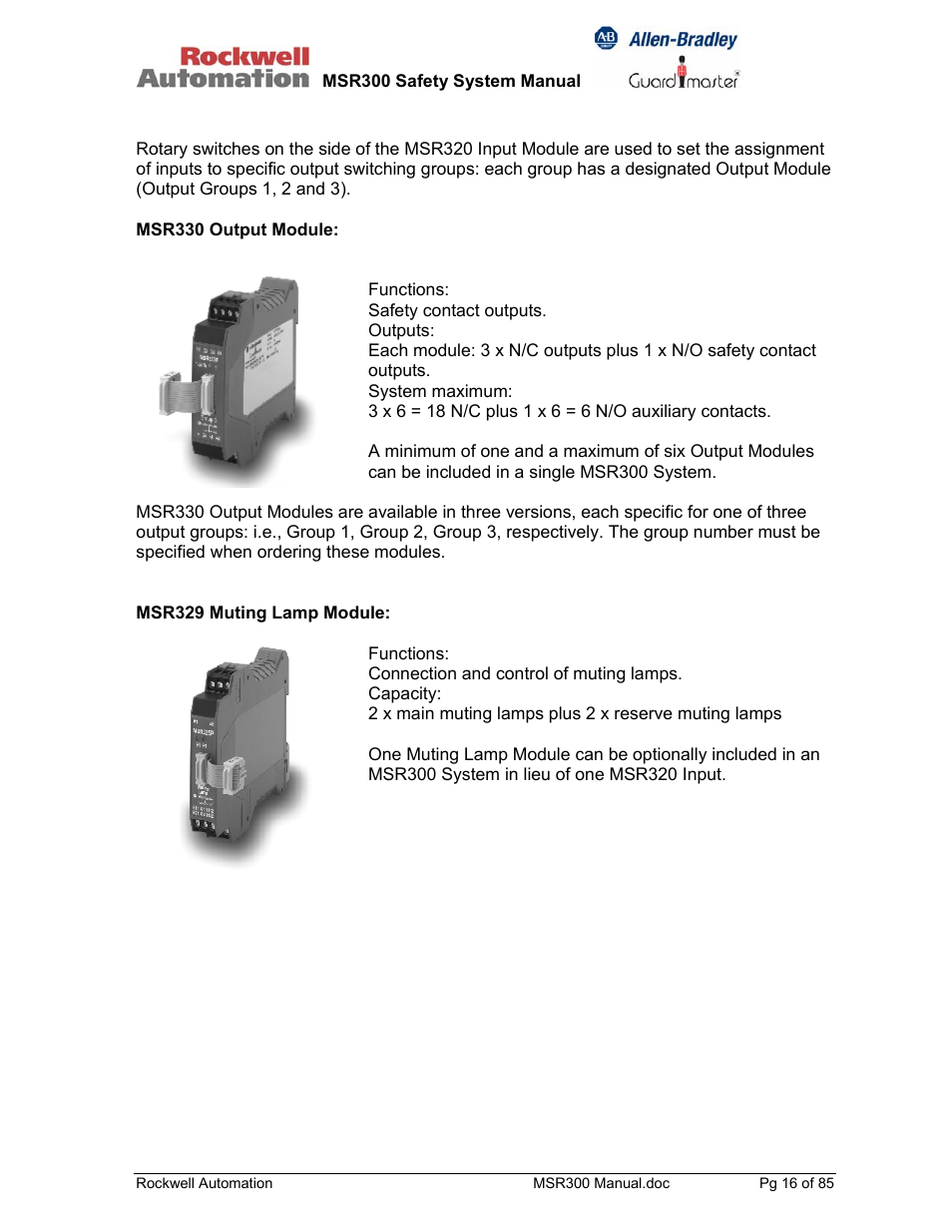 Rockwell Automation 440R MSR300 Modular Safety Control System User Manual | Page 16 / 85