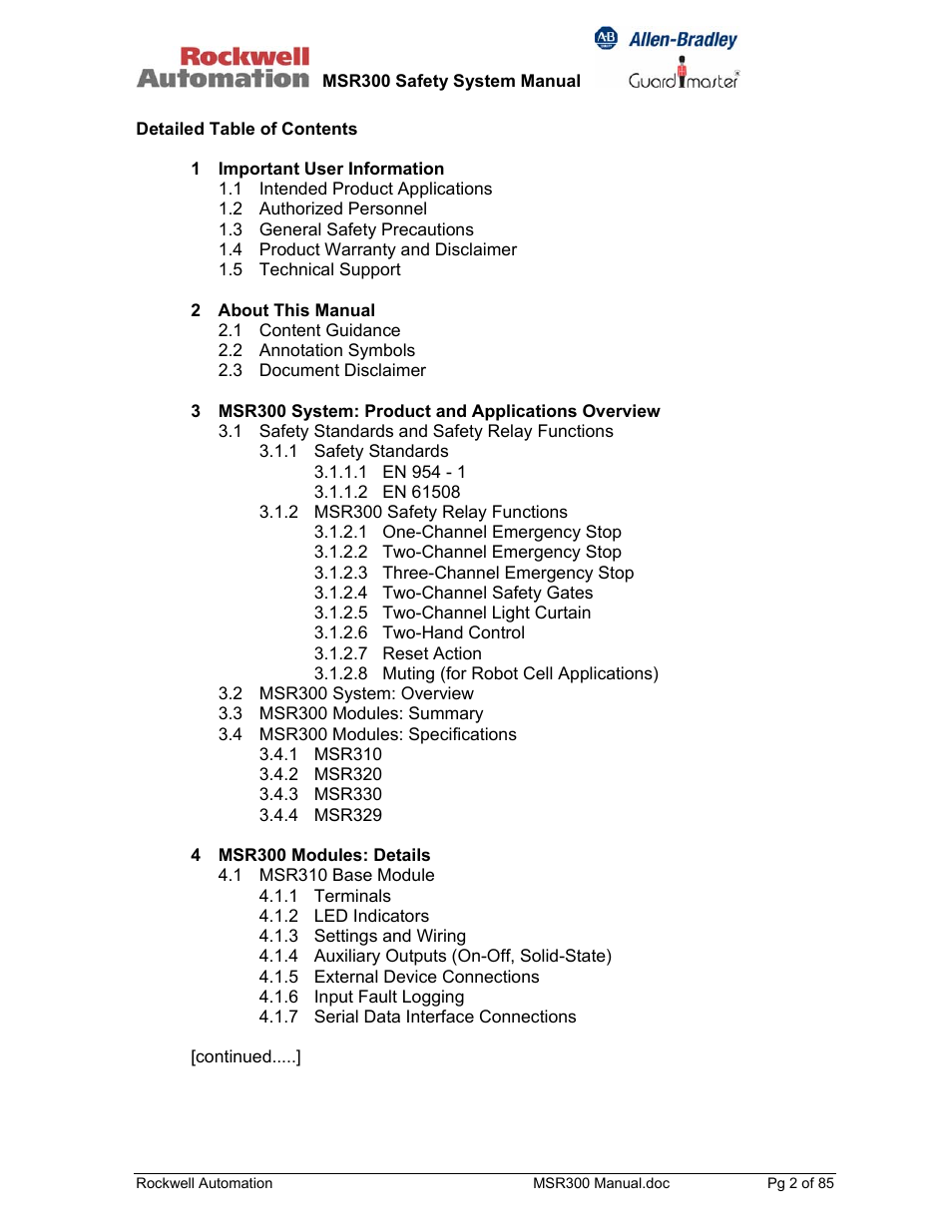 Rockwell Automation 440R MSR300 Modular Safety Control System User Manual | Page 2 / 85