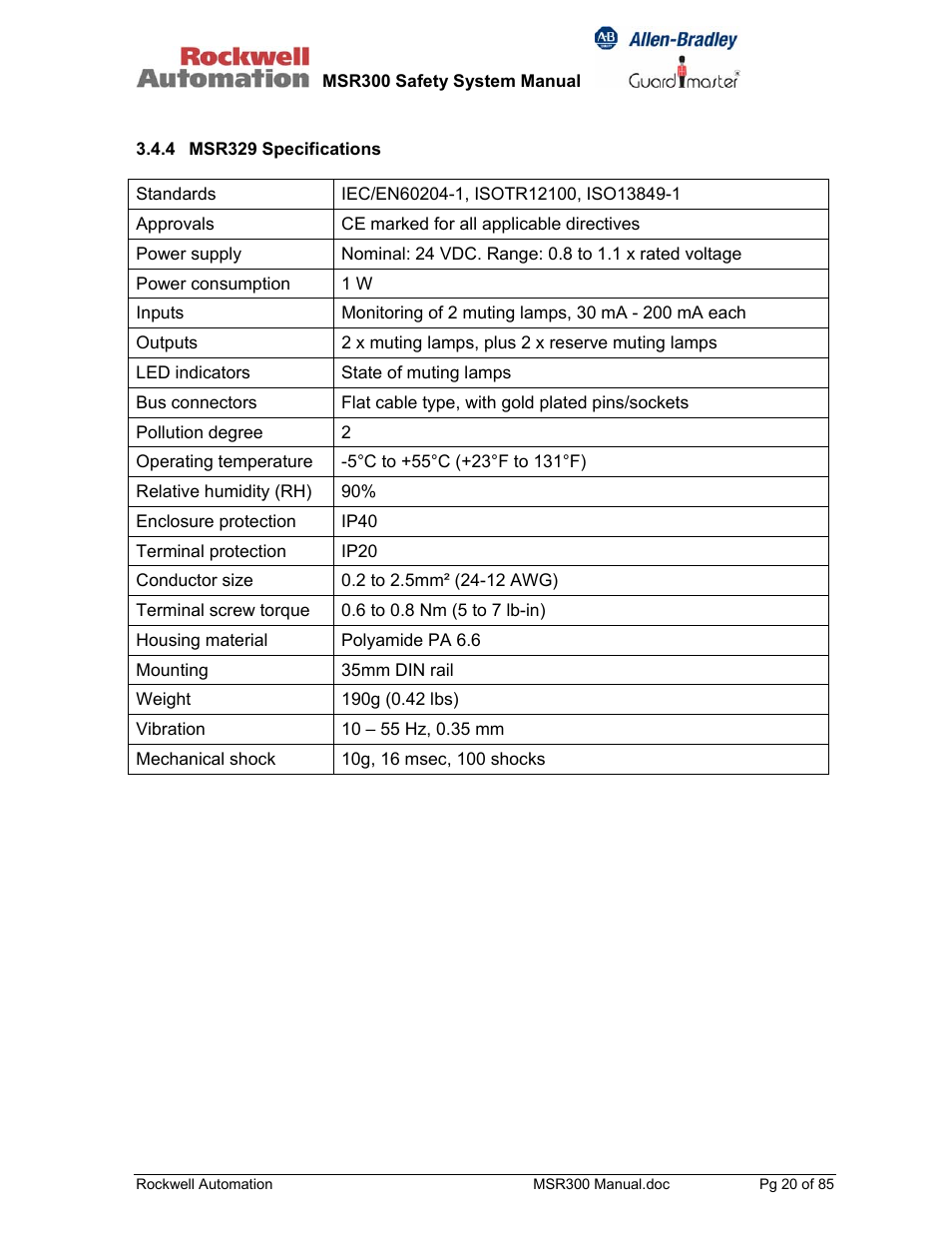 Rockwell Automation 440R MSR300 Modular Safety Control System User Manual | Page 20 / 85