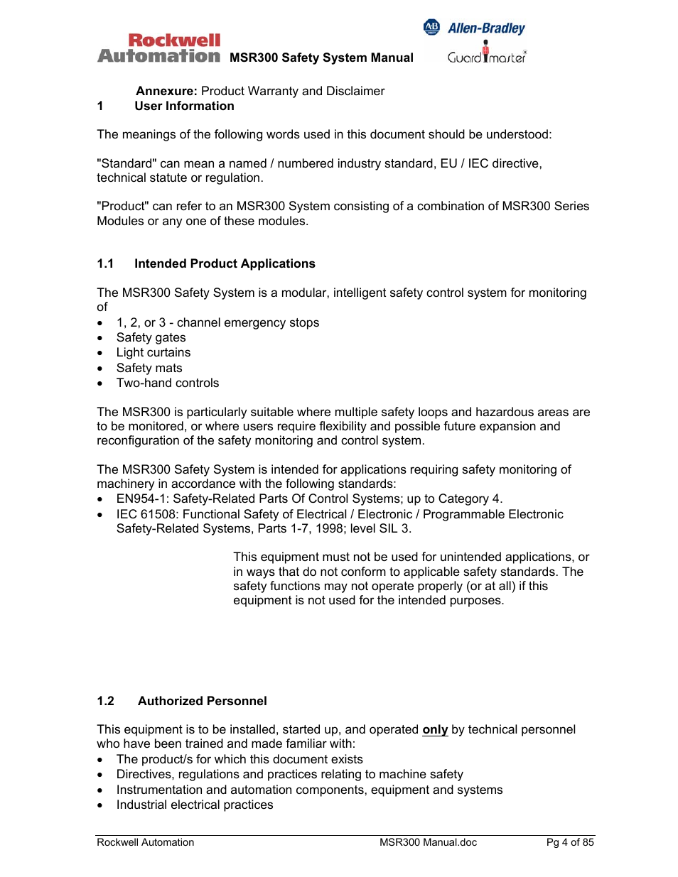 Rockwell Automation 440R MSR300 Modular Safety Control System User Manual | Page 4 / 85