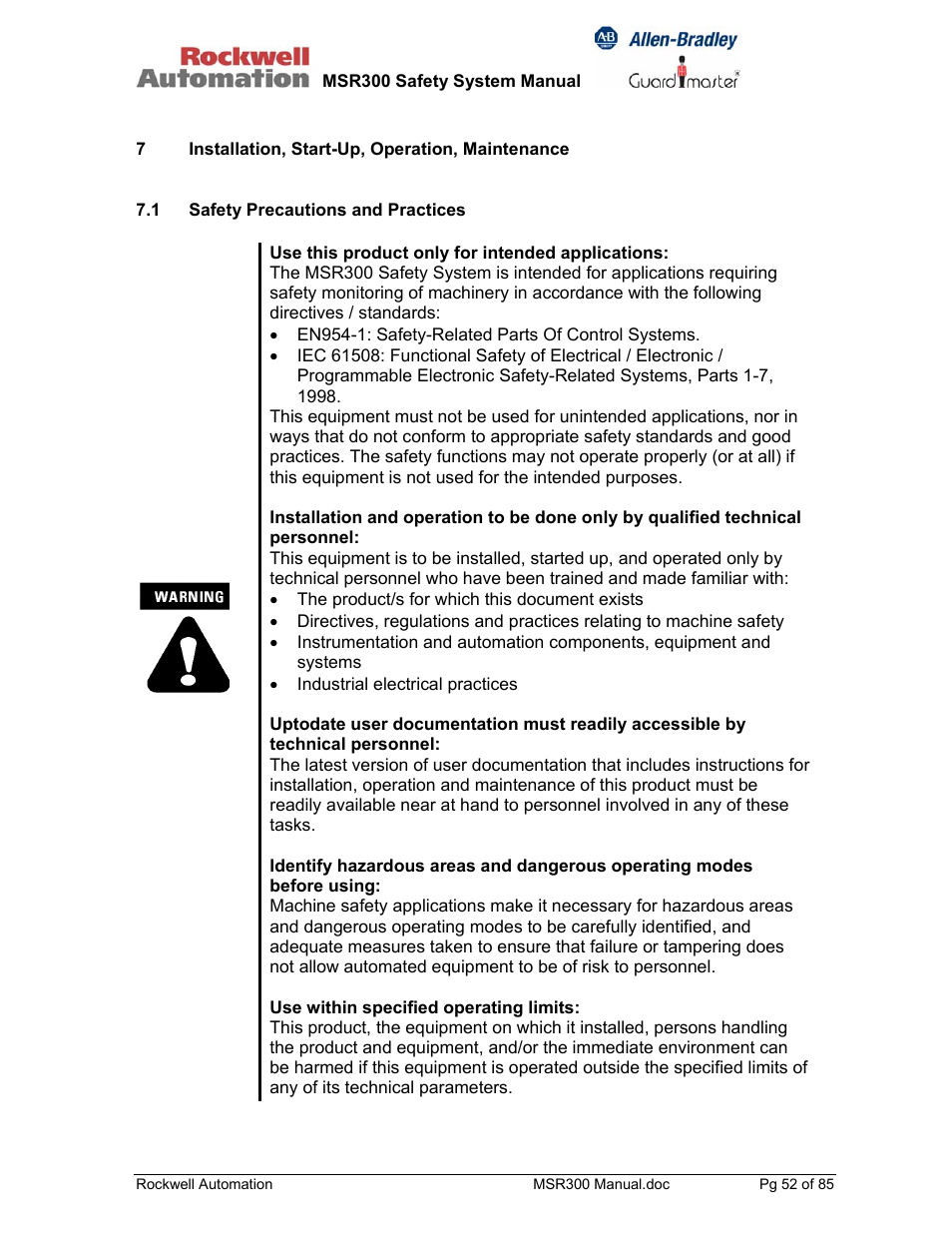 Rockwell Automation 440R MSR300 Modular Safety Control System User Manual | Page 52 / 85