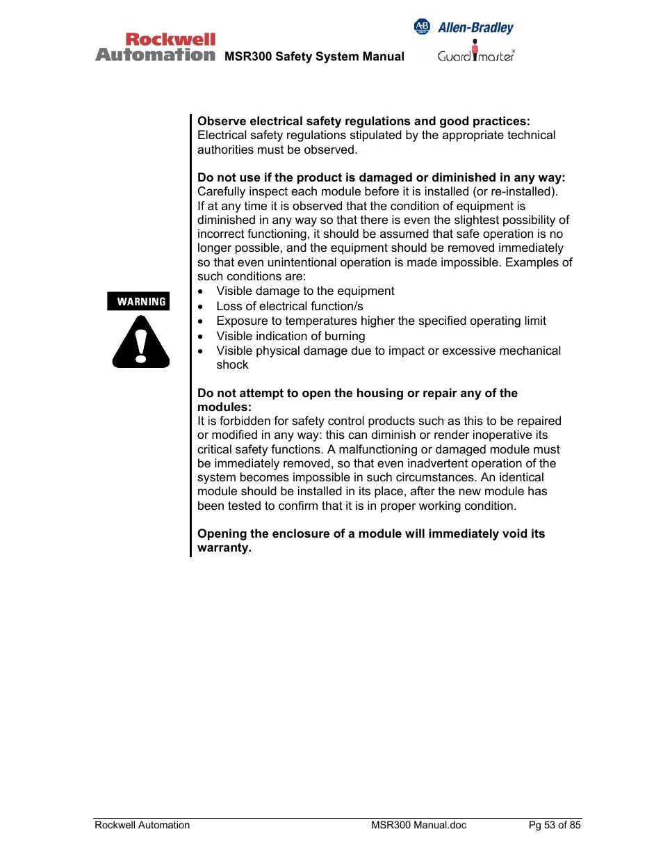Rockwell Automation 440R MSR300 Modular Safety Control System User Manual | Page 53 / 85