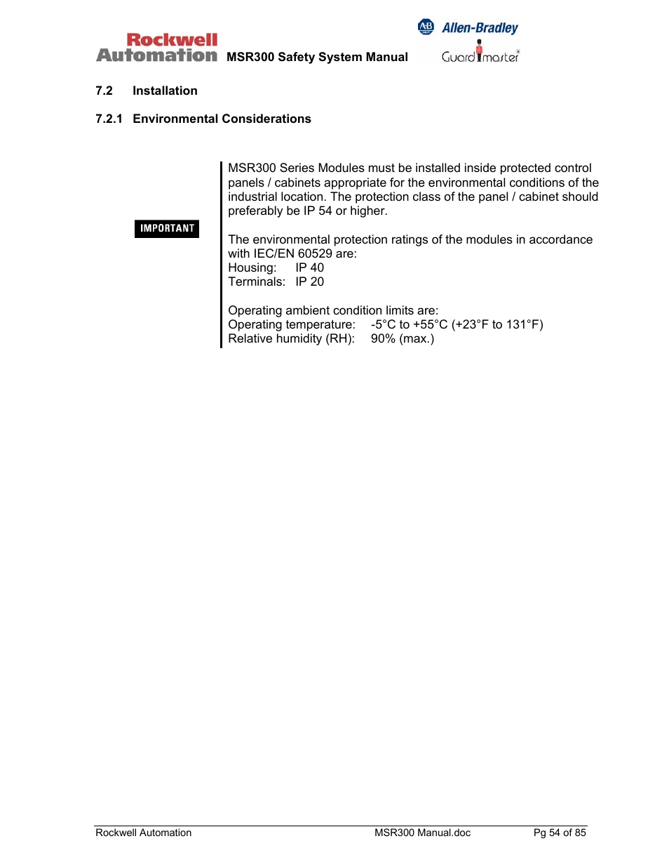 Rockwell Automation 440R MSR300 Modular Safety Control System User Manual | Page 54 / 85