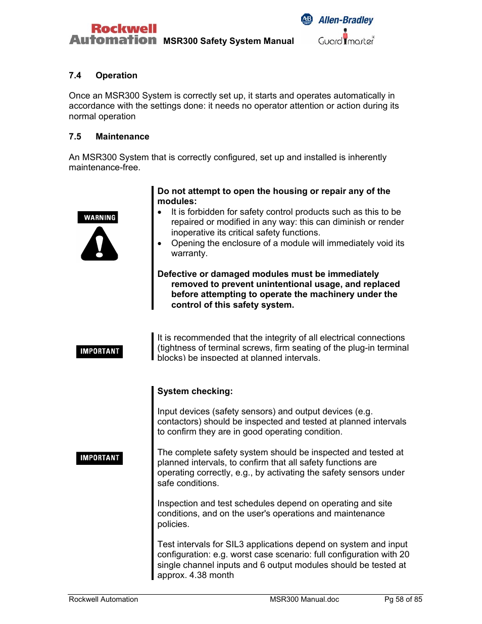 Rockwell Automation 440R MSR300 Modular Safety Control System User Manual | Page 58 / 85