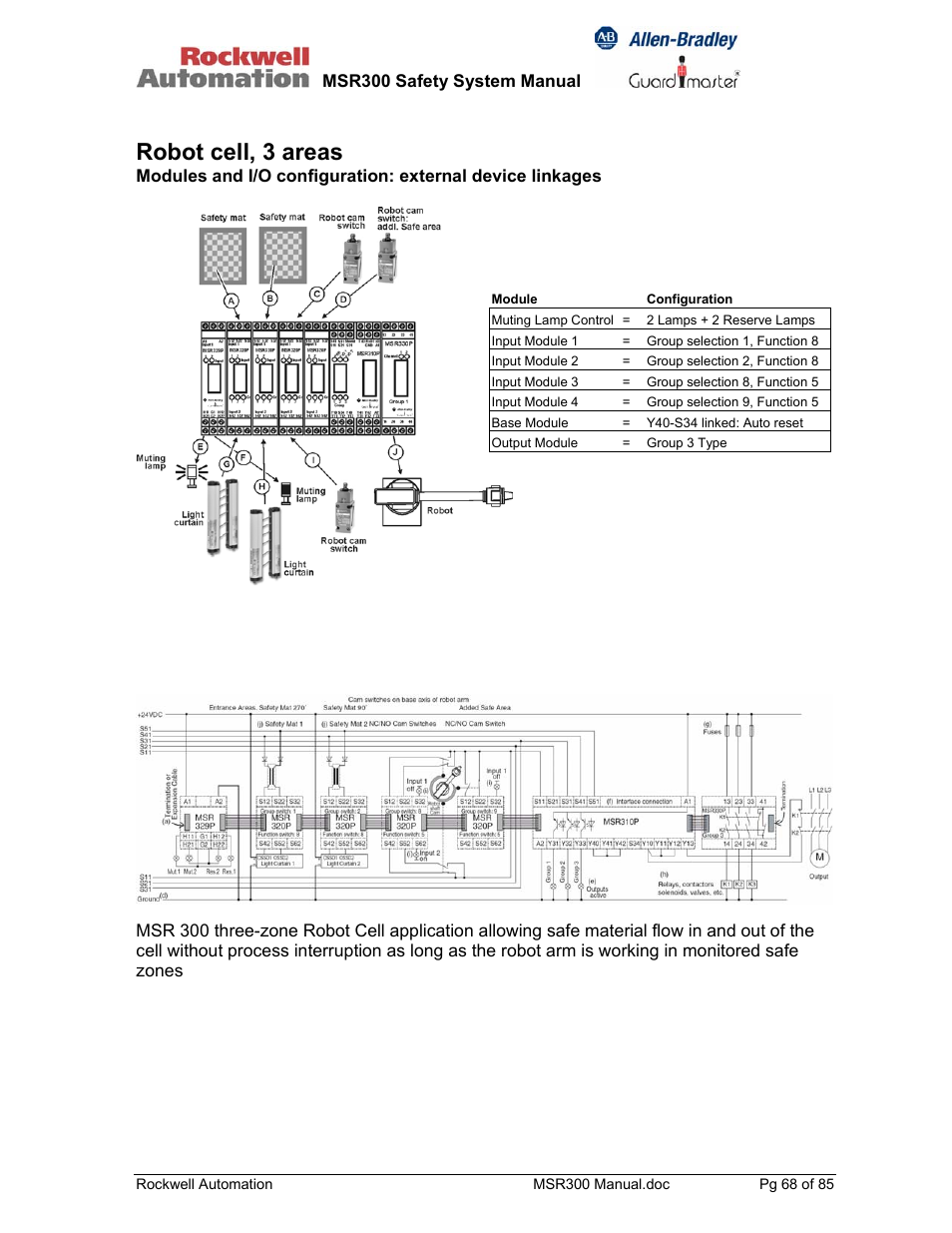 Robot cell, 3 areas | Rockwell Automation 440R MSR300 Modular Safety Control System User Manual | Page 68 / 85