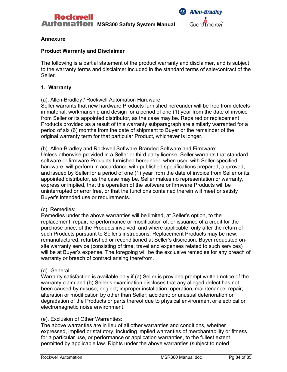 Rockwell Automation 440R MSR300 Modular Safety Control System User Manual | Page 84 / 85