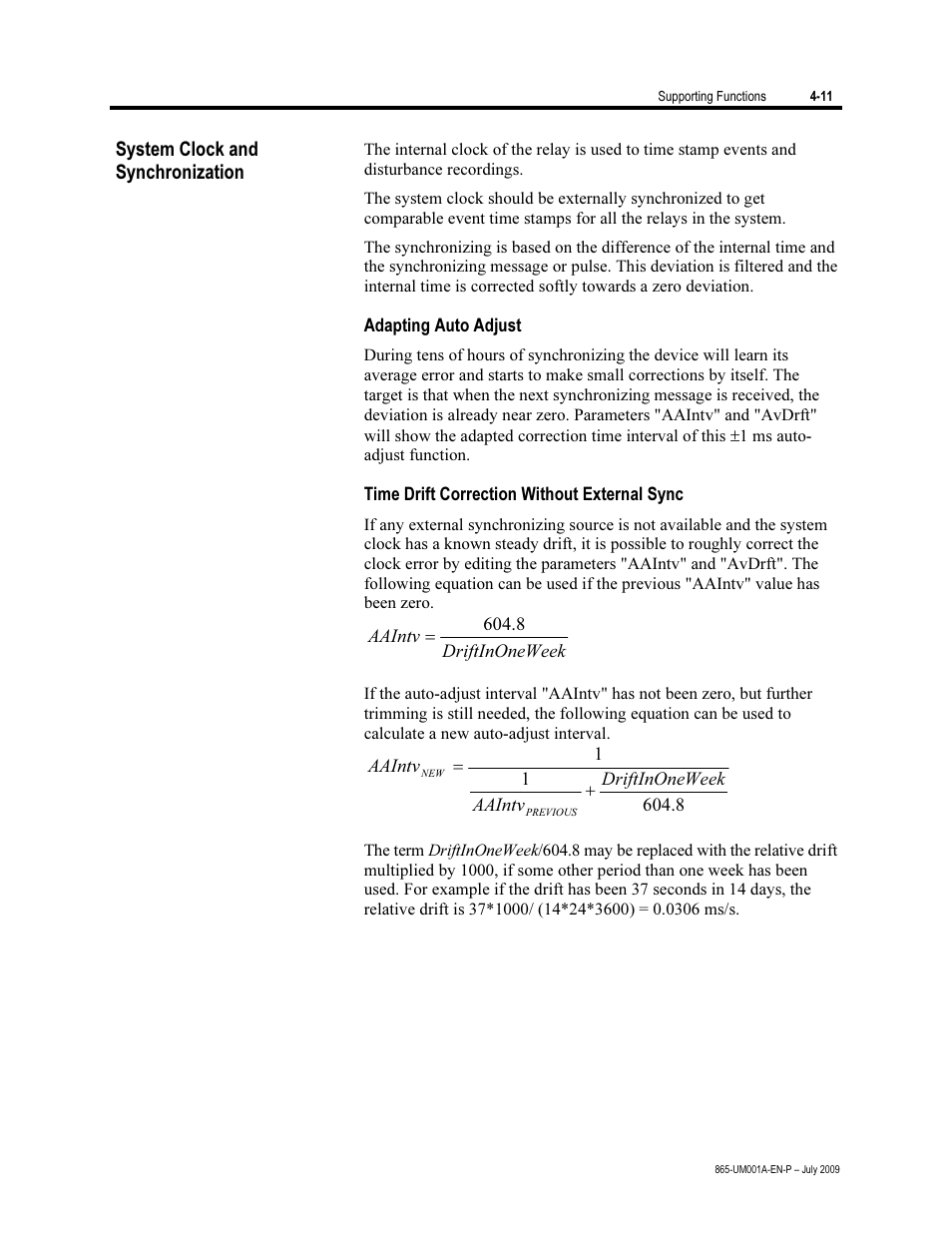 System clock and synchronization, Adapting auto adjust, Time drift correction without external sync | Rockwell Automation 865 Differential Protection Relay User Manual | Page 103 / 186
