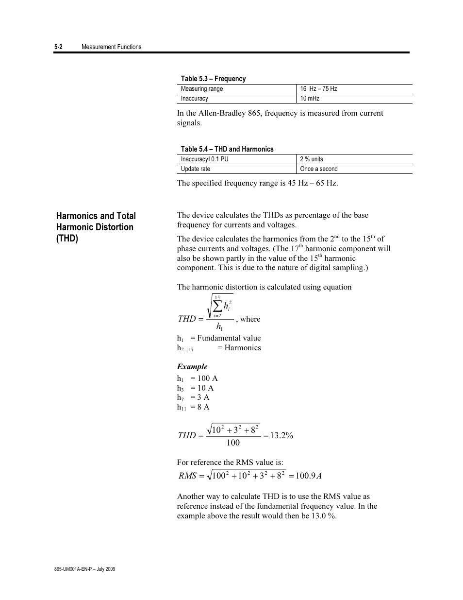Harmonics and total harmonic distortion, Harmonics and total harmonic distortion (thd) | Rockwell Automation 865 Differential Protection Relay User Manual | Page 112 / 186