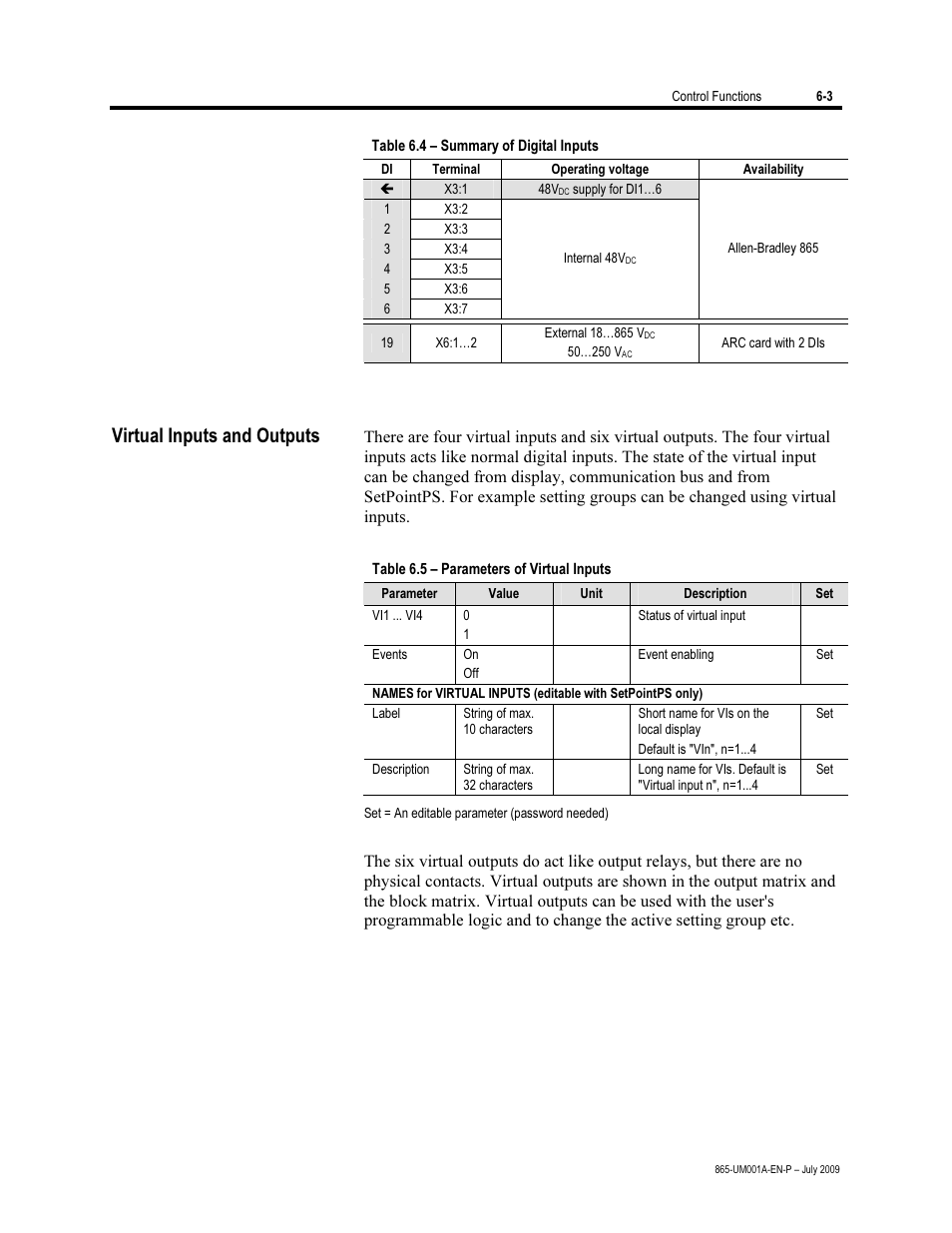 Virtual inputs and outputs | Rockwell Automation 865 Differential Protection Relay User Manual | Page 121 / 186