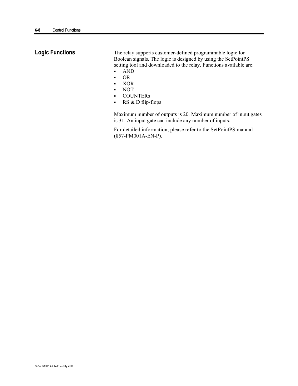 Logic functions | Rockwell Automation 865 Differential Protection Relay User Manual | Page 126 / 186