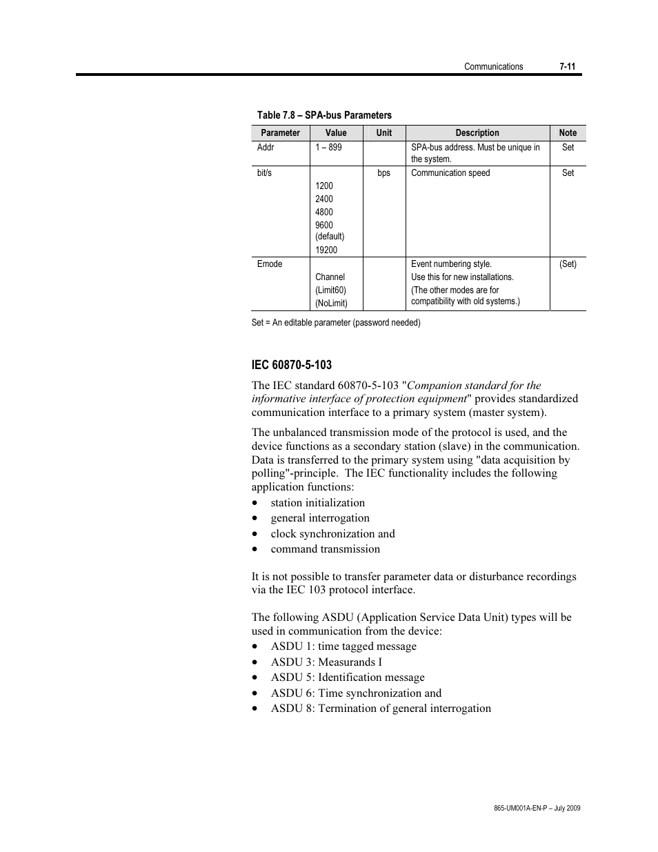 Iec 60870-5-103 | Rockwell Automation 865 Differential Protection Relay User Manual | Page 137 / 186