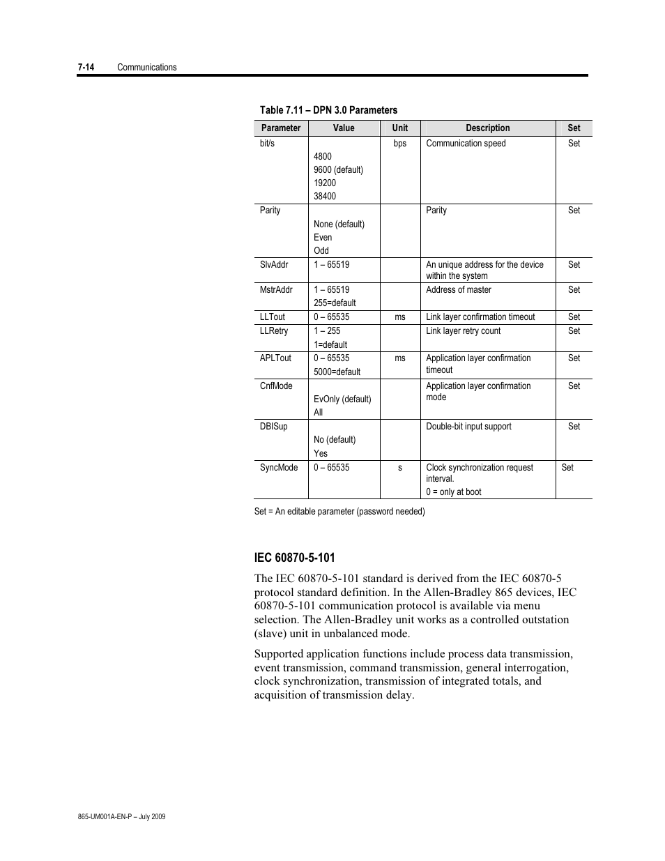 Iec 60870-5-101 | Rockwell Automation 865 Differential Protection Relay User Manual | Page 140 / 186