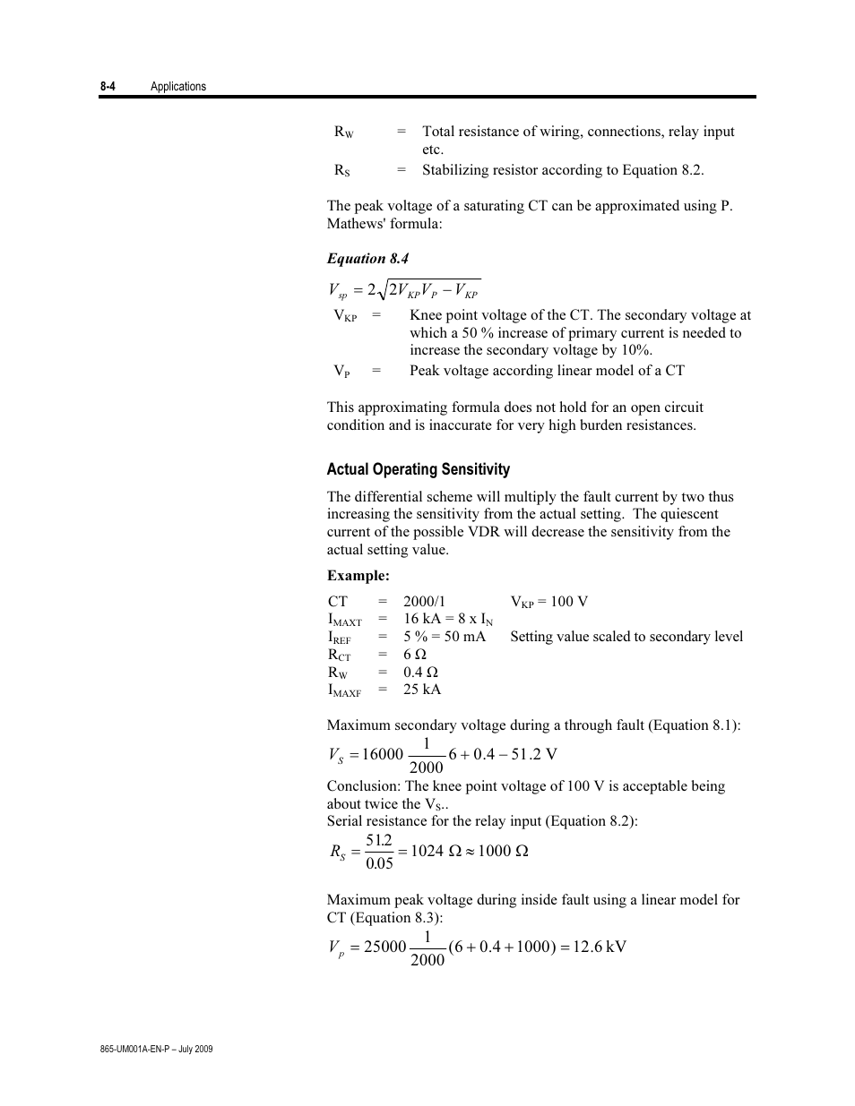 Actual operating sensitivity | Rockwell Automation 865 Differential Protection Relay User Manual | Page 146 / 186