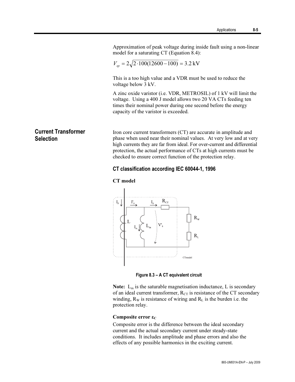 Current transformer selection, Ct classification according to iec 60044-1 | Rockwell Automation 865 Differential Protection Relay User Manual | Page 147 / 186